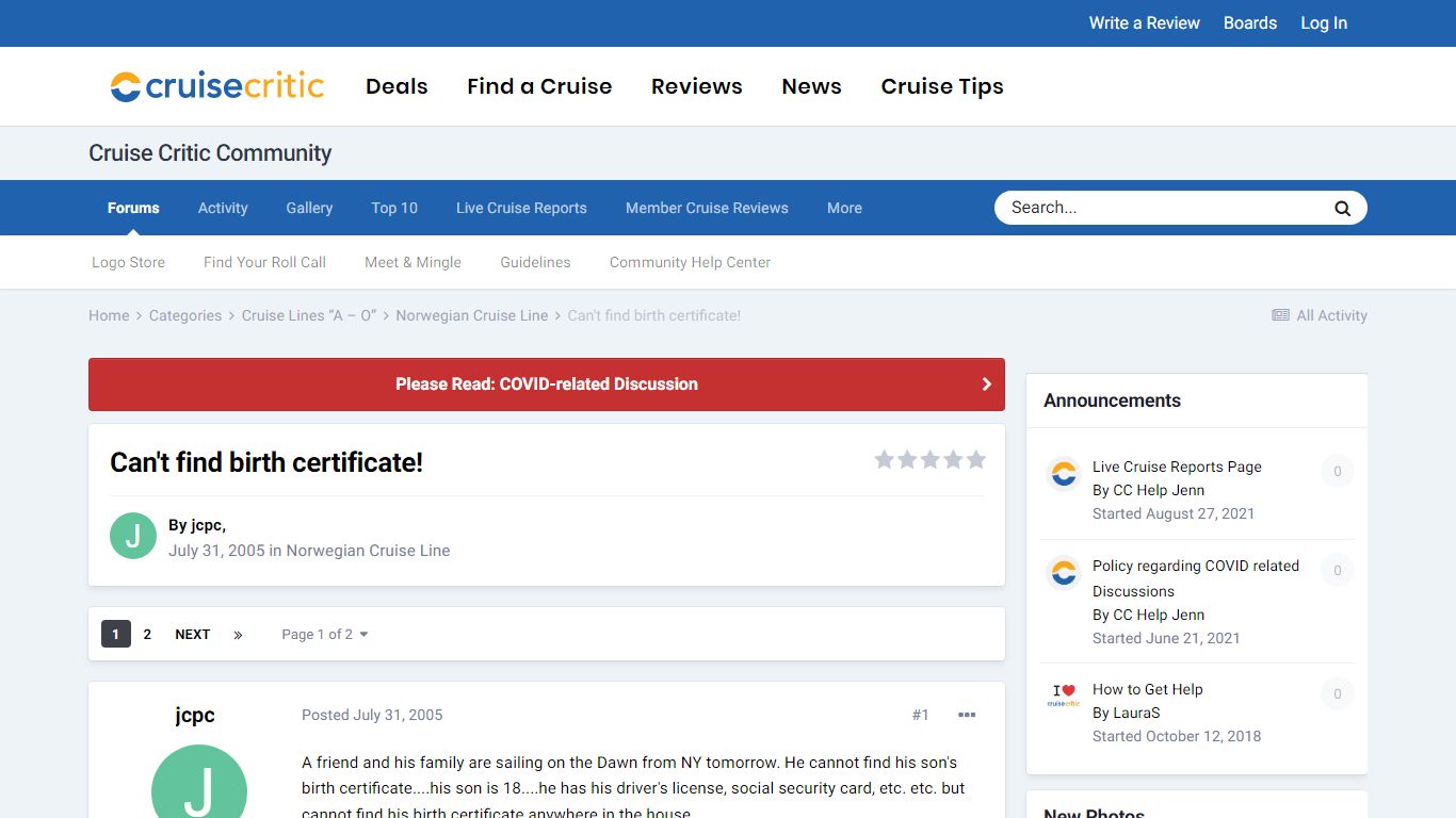 Can't find birth certificate! - Norwegian Cruise Line - Cruise Critic ...